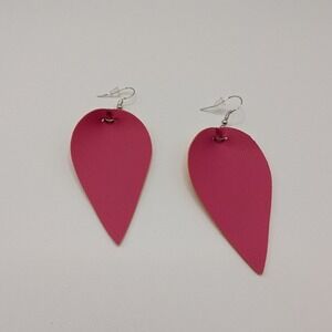 Pink Dangle Faux Leather Leaf Look French Wire Earrings Felted Back NWOT